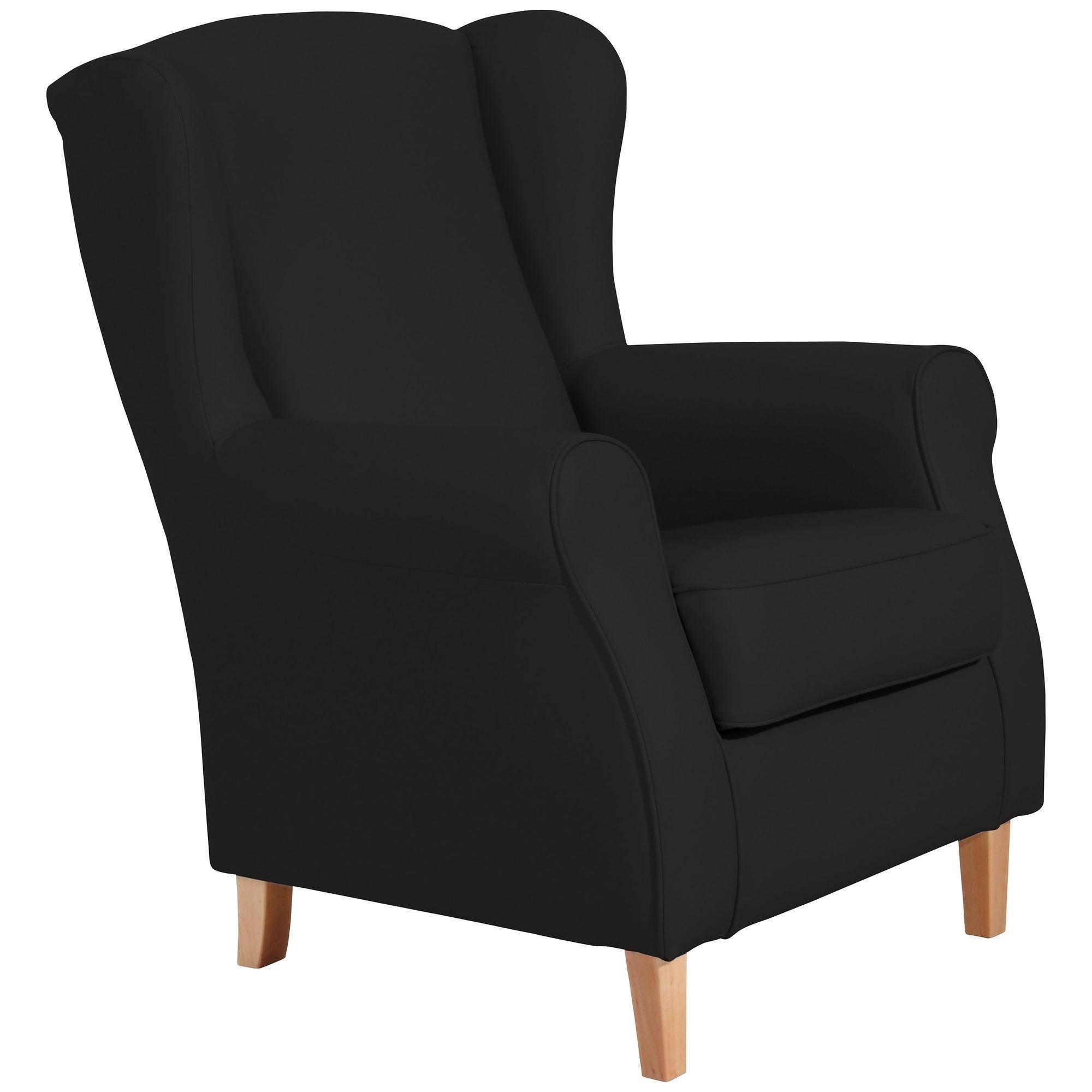 58aufmkessel Ohrensessel Schwarz, Buche 86x103x77 cm