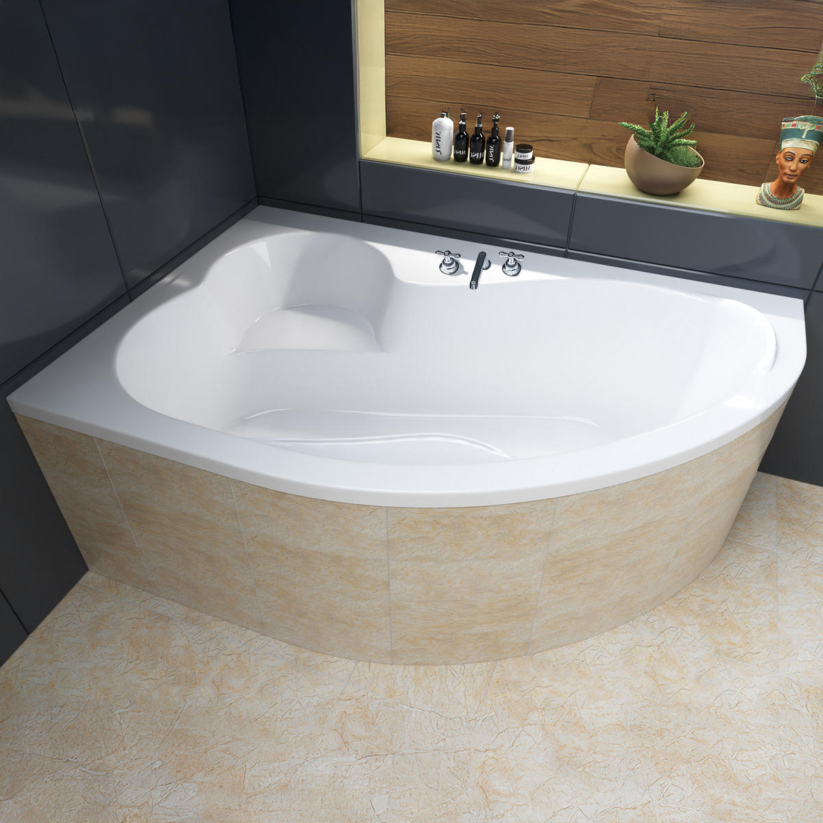 BADEWANNE Eckwanne MEGA 160/105 Links mit Styro Ablauf Füße - Weiß, Kunststoff (105/60/160cm) - bad land
