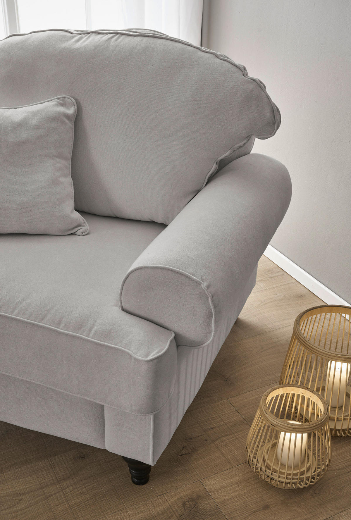 SESSEL hellgrau Landhaus, Loungesessel 110 cm - Hellgrau/Braun, Holz/Textil (110/95/100cm) - Furn.Design