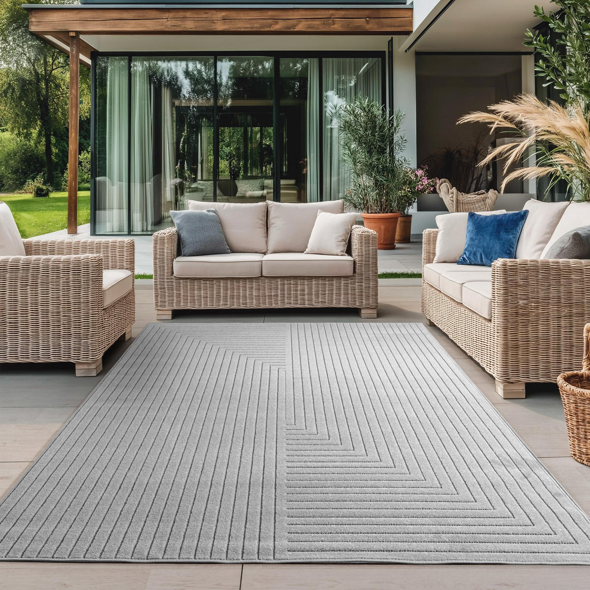 TEPPICH In-/Outdoor Kurzflor Skandinavisch Muster Polypropylen Terrasse Silber Rechteckig 120x170 - Silberfarben, Textil (120/170cm) - KADIMA DESIGN