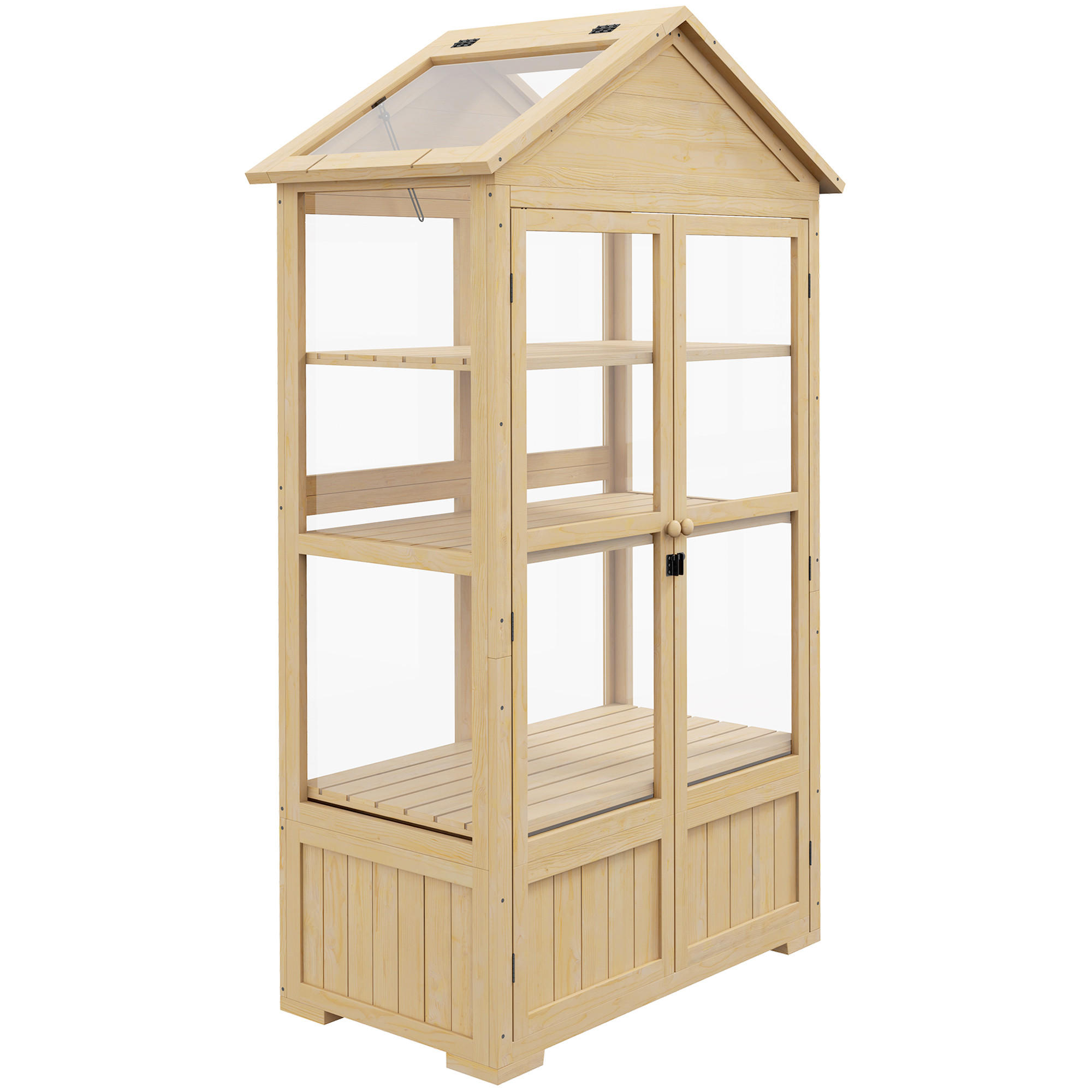 FRÜHBEET aus Holz Abschließbar Gewächshaus Dachfenster, für Garten, Balkon, Natur - Fichtefarben, Holz/Kunststoff (56.5/178/100cm) - Outsunny
