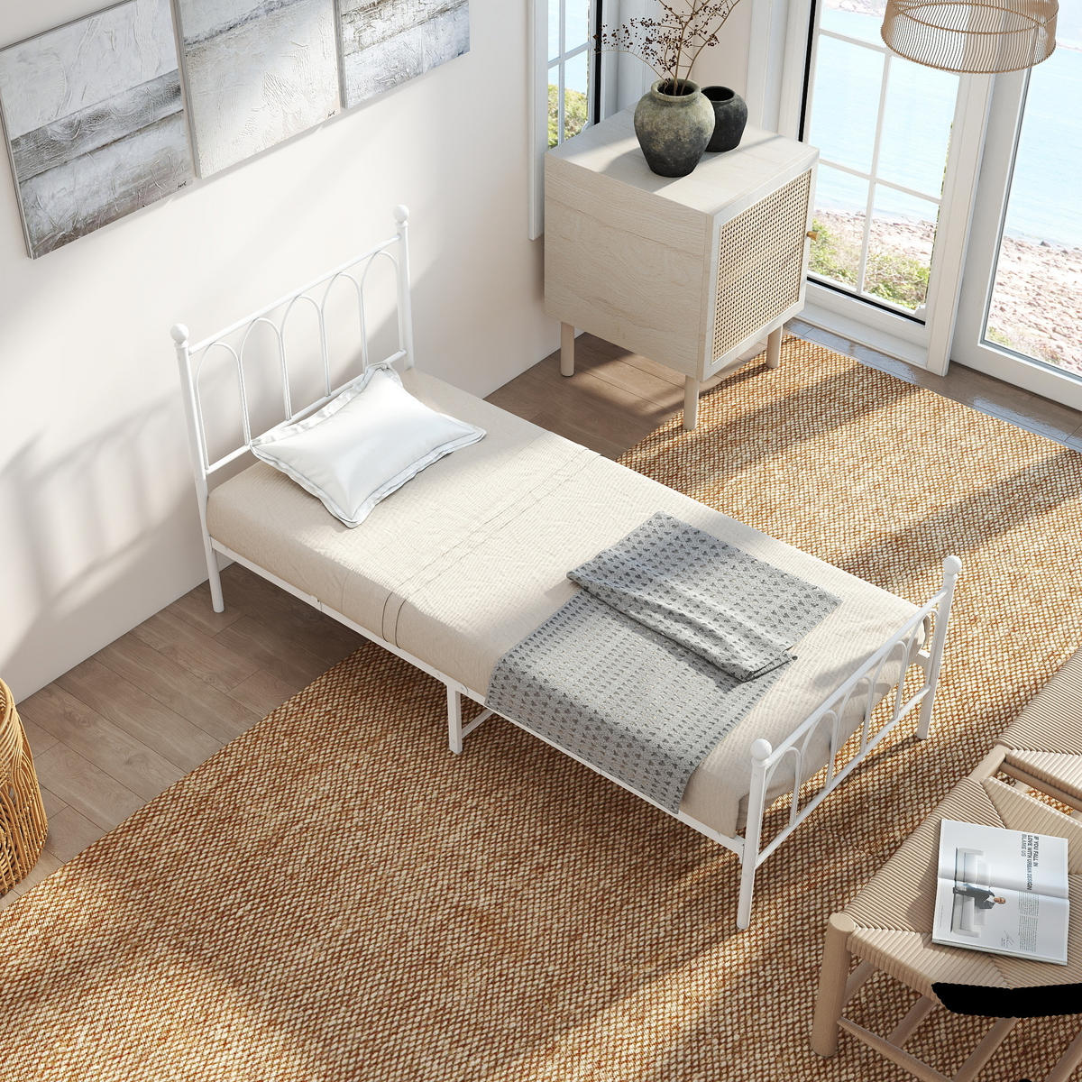 EINZELBETT 90/200 cm Weiß Bettgestell aus Metall - Weiß, Metall (90/200cm) - OKWISH