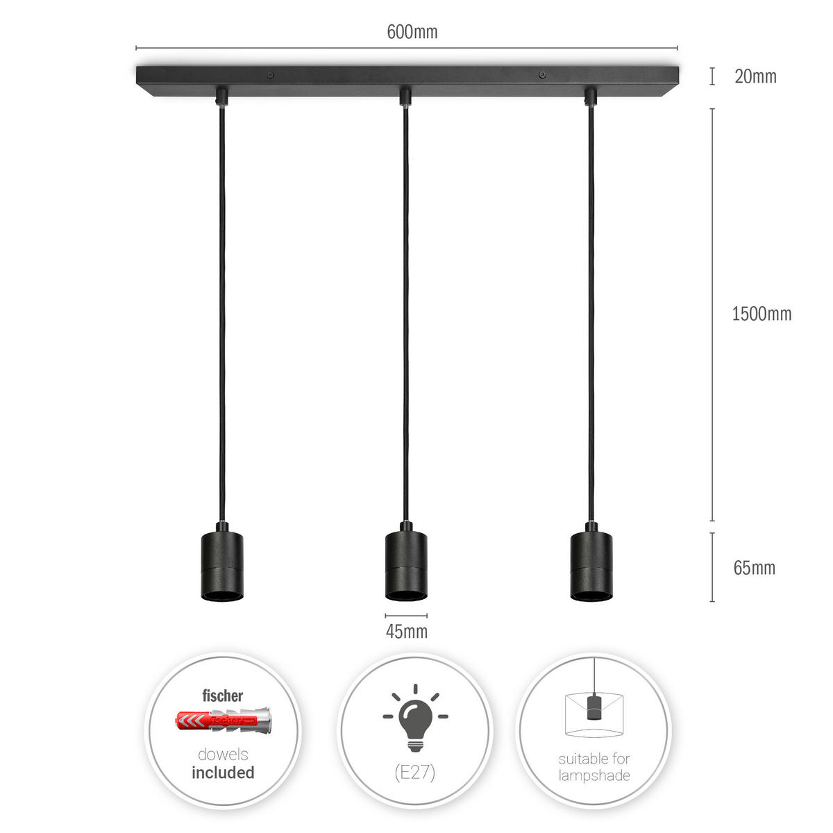 PENDELLEUCHTE Hugo Sq S - Schwarz, Metall (4.4/4.4/6.5cm) - Paco Home