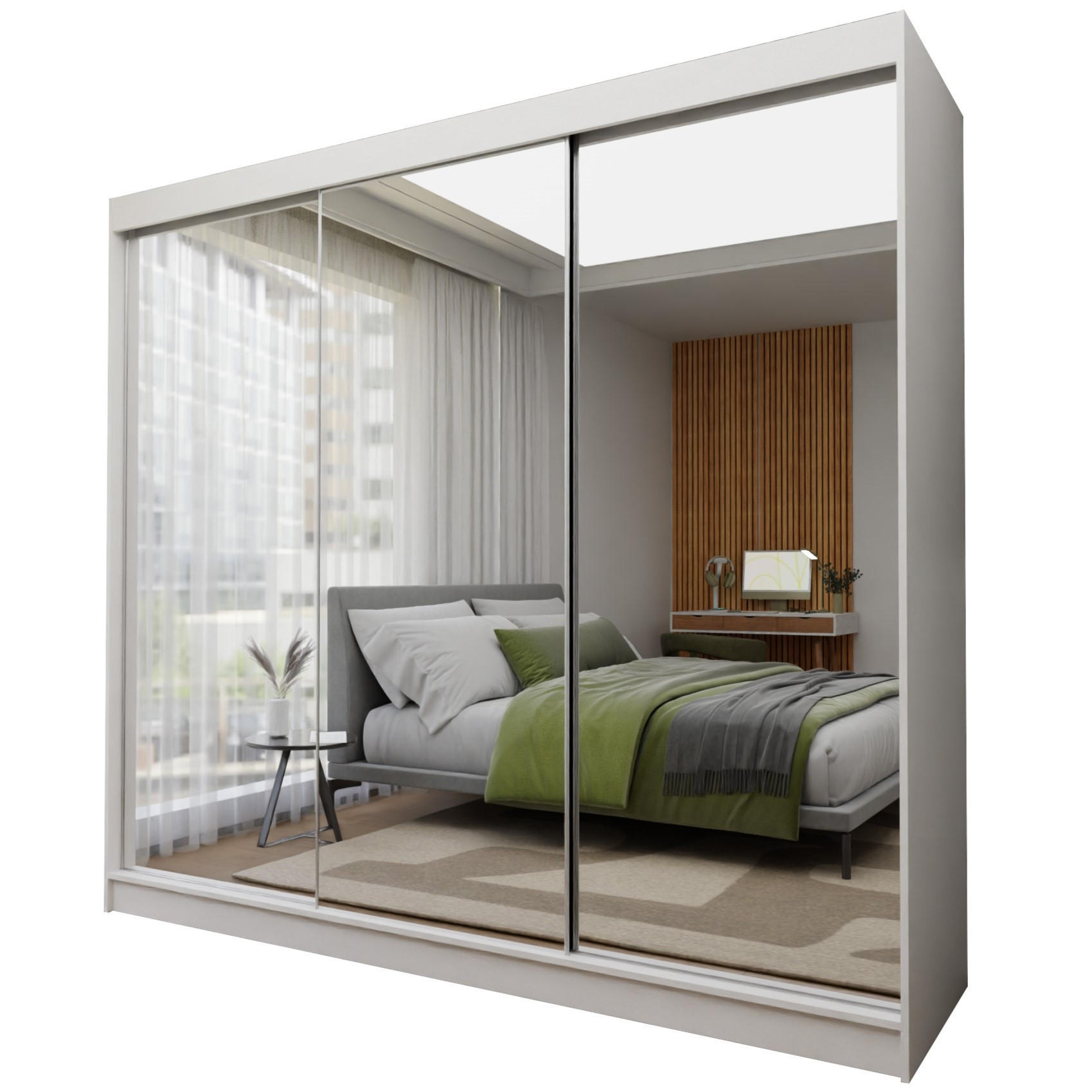Masseno Schwebetürenschrank Weiß 240x216x61 cm