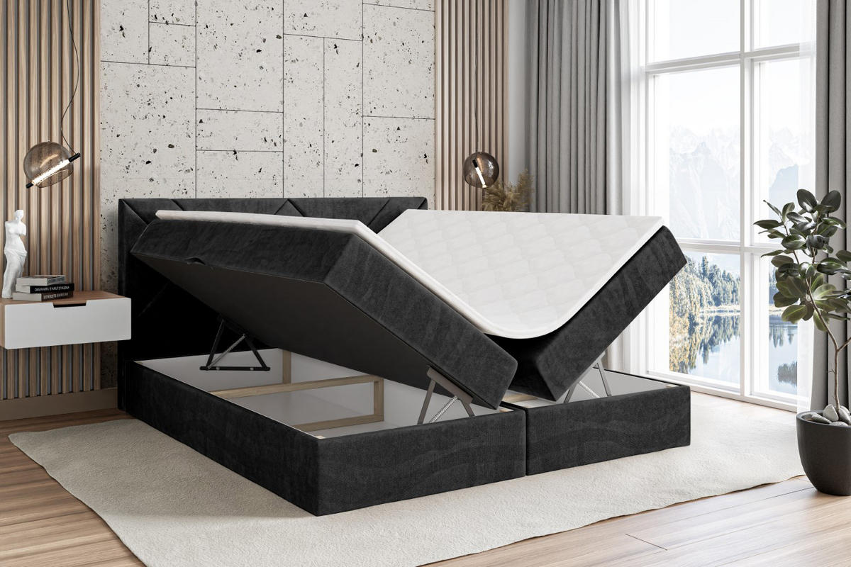 BOXBETT mit Matratze H3 und Lattenrost - BARWA - 180 x 200 Schwarz - Schwarz, Holzwerkstoff (180/200cm) - ALTDECOR