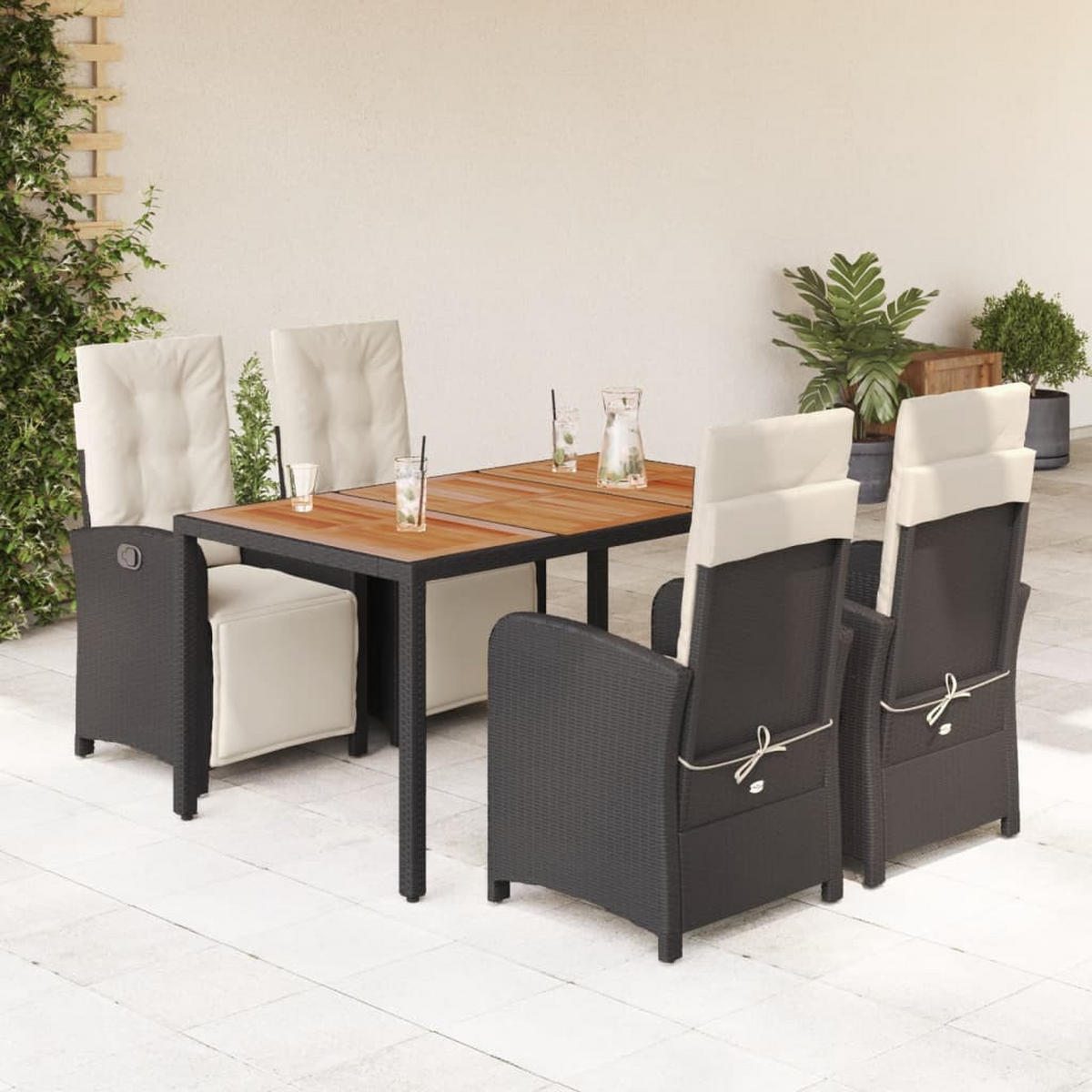 GARTEN-ESSGRUPPE 5-TLG. Mit Kissen Schwarz Poly Rattan - Schwarz, Kunststoff - vidaXL