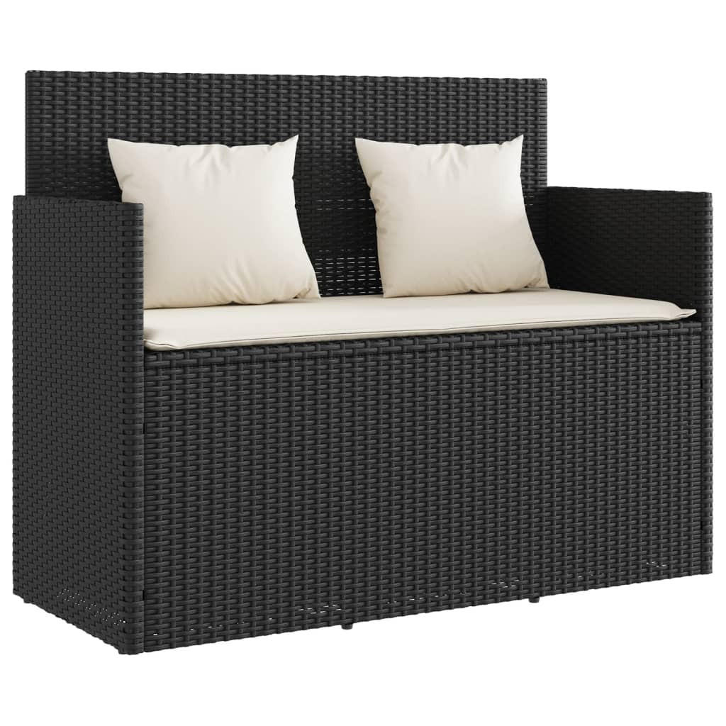 GARTENBANK mit Kissen Schwarz Poly Rattan - Schwarz, Kunststoff (120/90.5/50cm) - furnicato