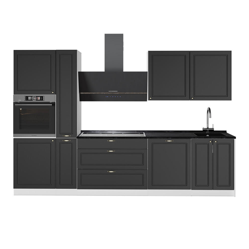 KÜCHENZEILE Fame-Line, Anthrazit-Gold Landhaus/Weiß, 310 cm ohne Arbeitsplatte - Anthrazit/Weiß, Holzwerkstoff (310/206.8/51.6cm) - Vicco