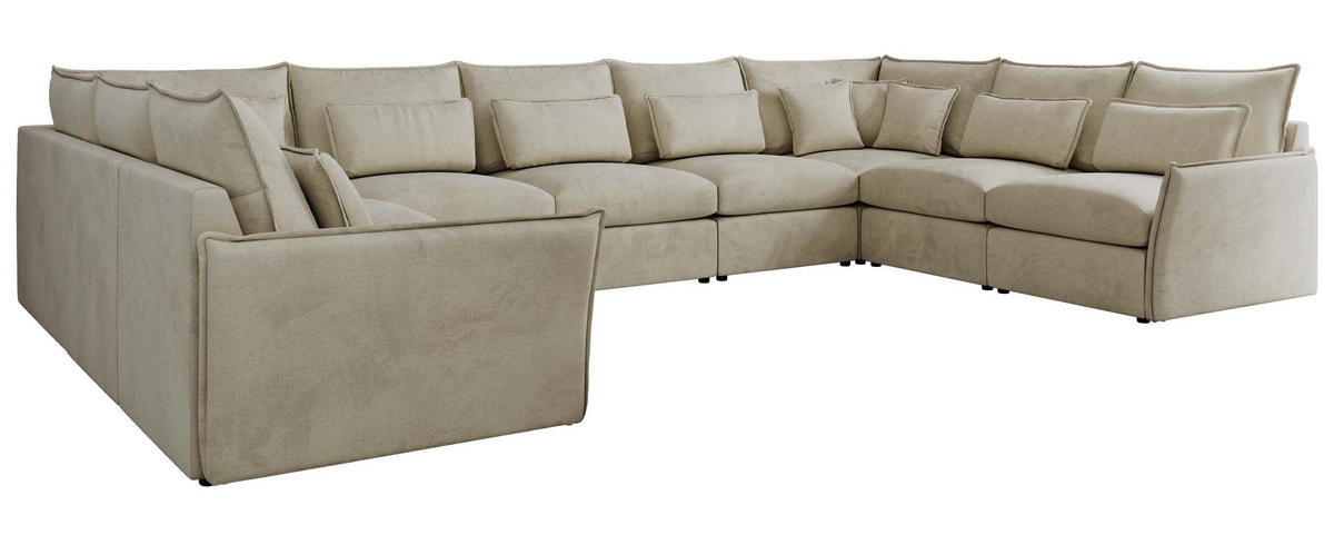 WOHNLANDSCHAFT VERSO U 9M Beige Velvet - Beige/Schwarz, Kunststoff/Textil (442/93/270cm) - MKS