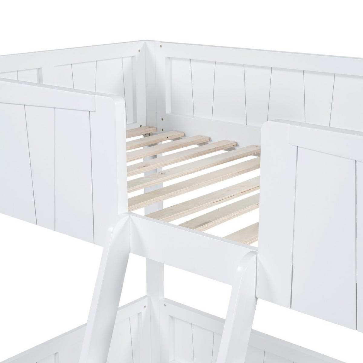 ETAGENBETT 90x200cm in Weiß mit Offenes Regal und dreistufiger Leiter - Weiß, Holz (90/200cm) - KOMHTOM