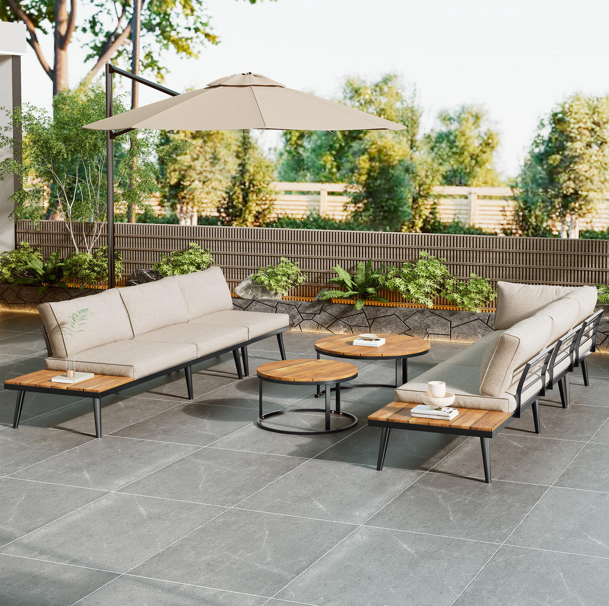 LOUNGEGARNITUR aus Eisen 160x64x75 cm Beige mit 8 cm Kissen - Beige, Metall - Modfu