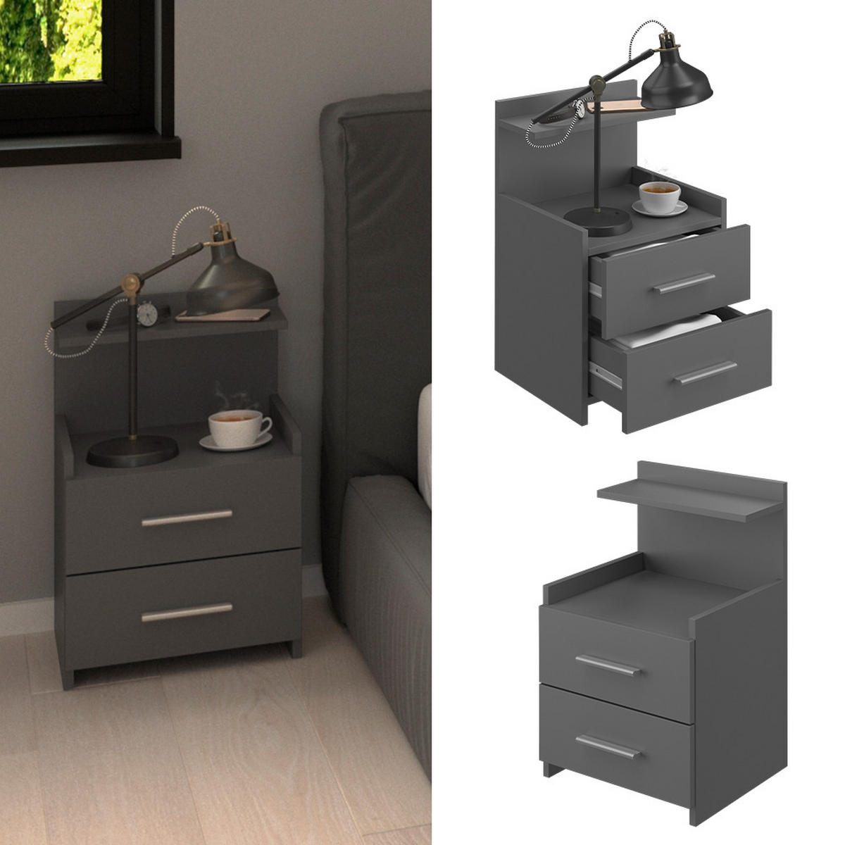 NACHTTISCH Alpin Anthrazit 40 x 62 cm - Anthrazit, Holzwerkstoff (40/62/35cm) - Vicco