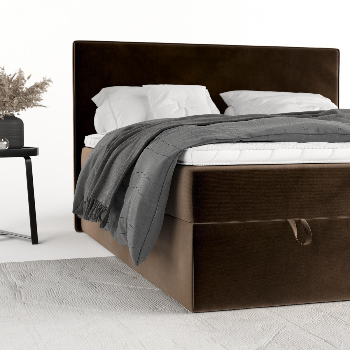 BOXBETT Velma 180/200 cm Braun im Kronos Stoff - Schwarz/Braun, Holz/Holzwerkstoff (180/200cm) - AltaBeds