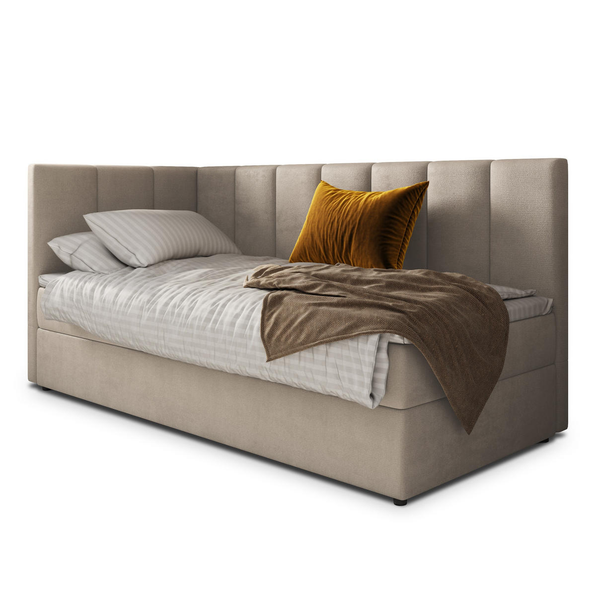 POSTEL BOXSPRING BEVE 80x200 cm, s matrací a úložným prostorem, béžová - béžová, kompozitní dřevo/textil (80/200cm) - MASSENO