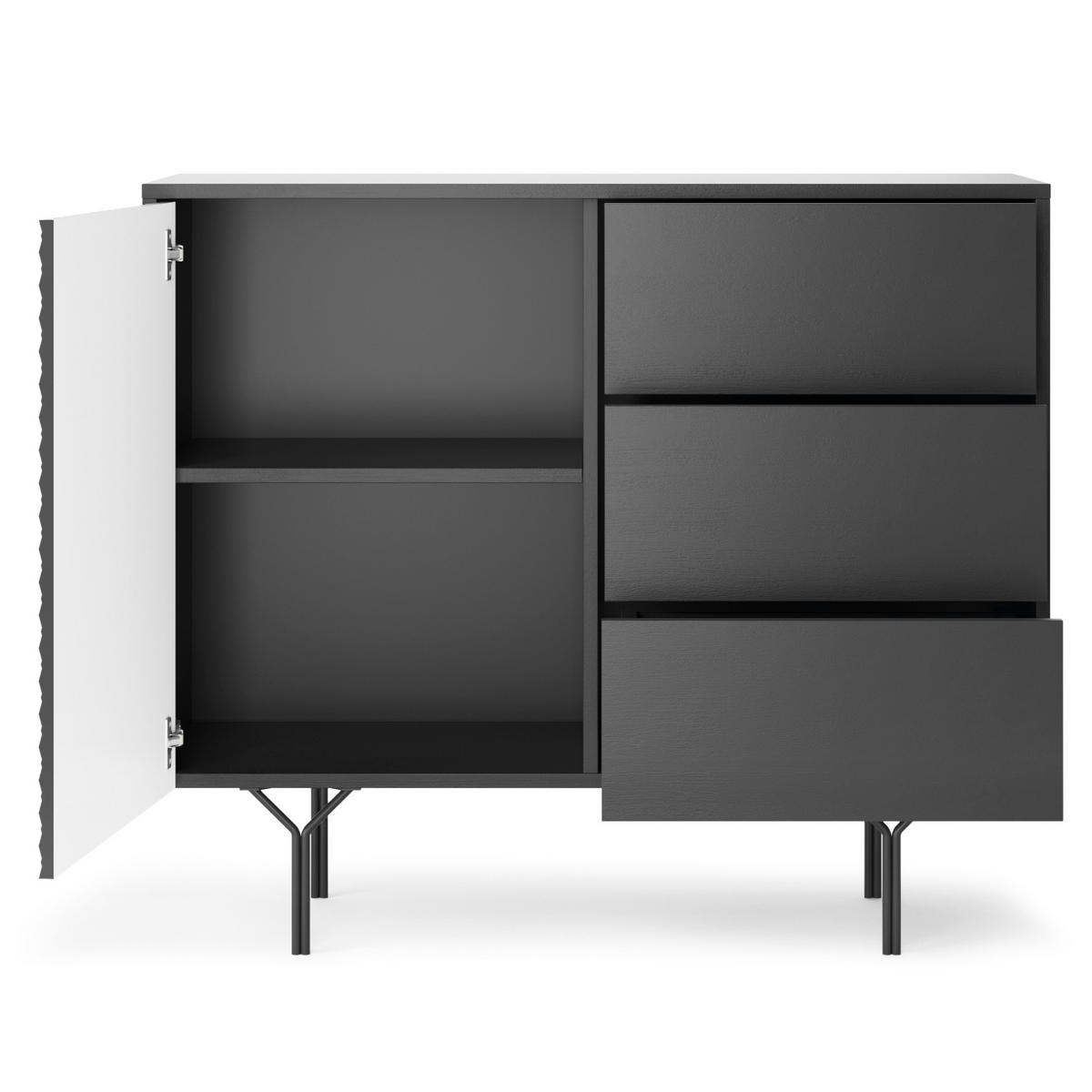 SIDEBOARD ORILLIA KOM3-1D3S Fräste Fronten, Schwarz - Schwarz, Holzwerkstoff/Kunststoff (97/83/38cm) - Komodee