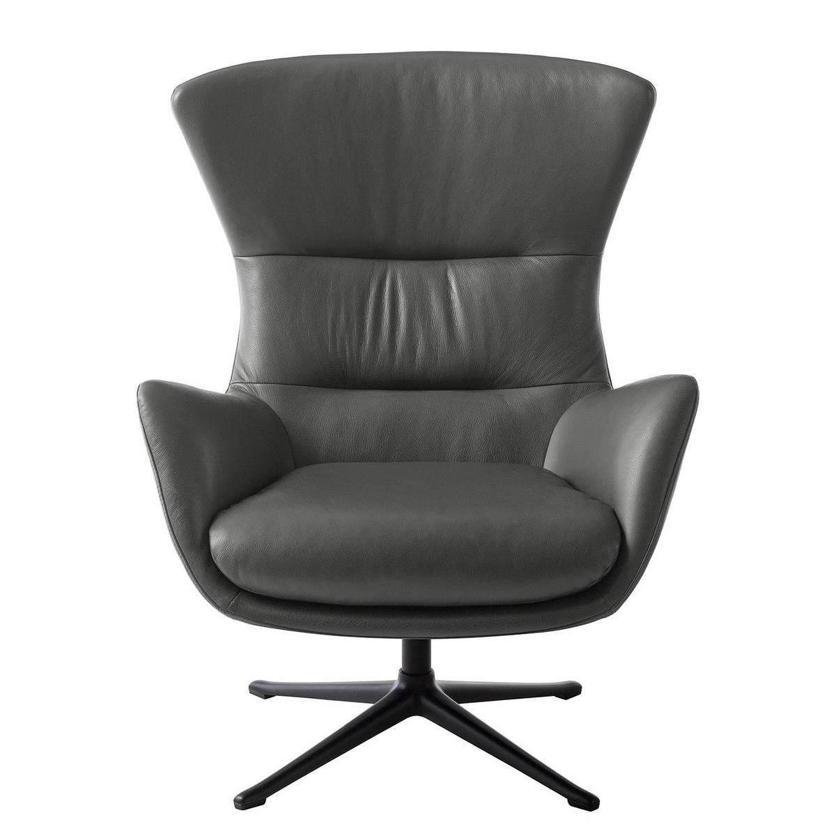 SESSEL mit Kreuzfuß - Schwarz, Leder/Metall (84/99/96cm) - home24