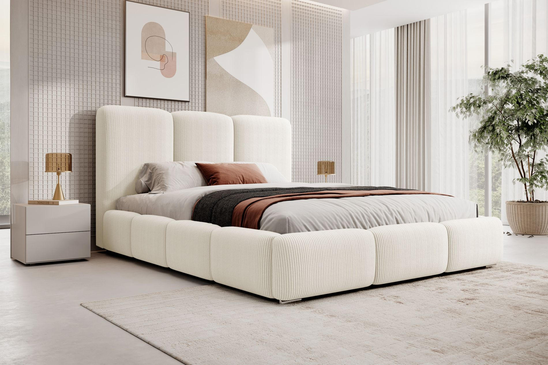 POLSTERBETT Bauro Creme mit Cordbezug 140x200 cm - Silberfarben/Creme, Textil (140/200cm) - Selsey