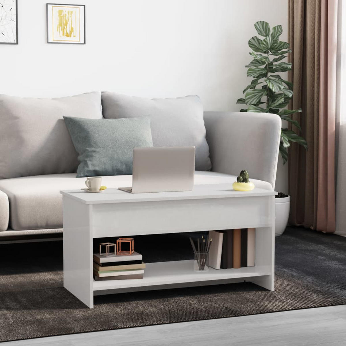 COUCHTISCH Hochglanz-Weiß 102x50x52,5 cm Holzwerkstoff - Weiß, Holzwerkstoff (102/50/52.5cm) - furnicato