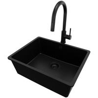 GRANITSPÜLE Venedig Slim Easy, 2-er set Alles Schwarz 56/44 cm 1 Becken + Küchenarmatur 40/20 cm + Ablauf-Set ab 60er Unterschrank - Schwarz, Kunststoff (56/20/44cm) - Primagran