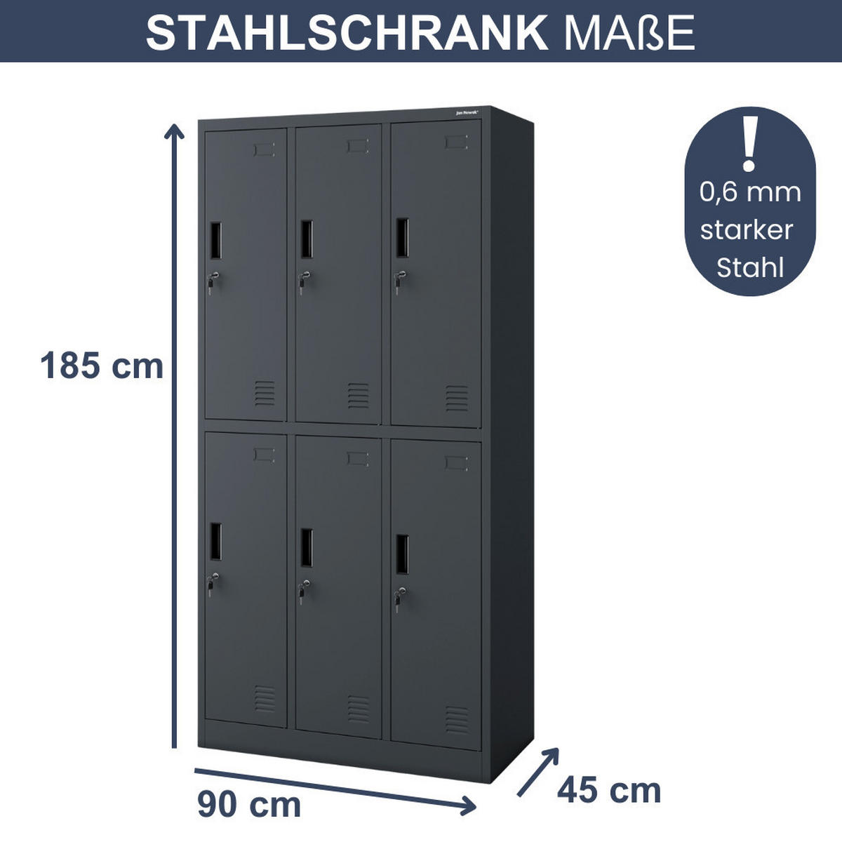 UMKLEIDESCHRANK Spind TOKIO 6 Abteile 185x90x45cm Anthrazit - Anthrazit, Metall (90/185/45cm) - DELUKE
