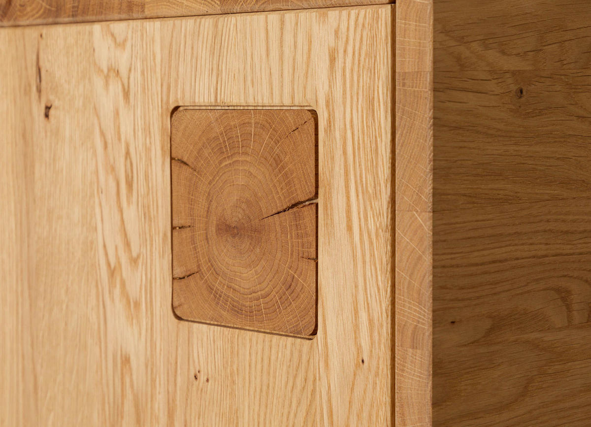 LOWBOARD Wildeiche 250x52x52 natur geölt/lackiert KITZBÜHEL #113 - Braun, Holzwerkstoff (250/52/52cm) - Massivmoebel24