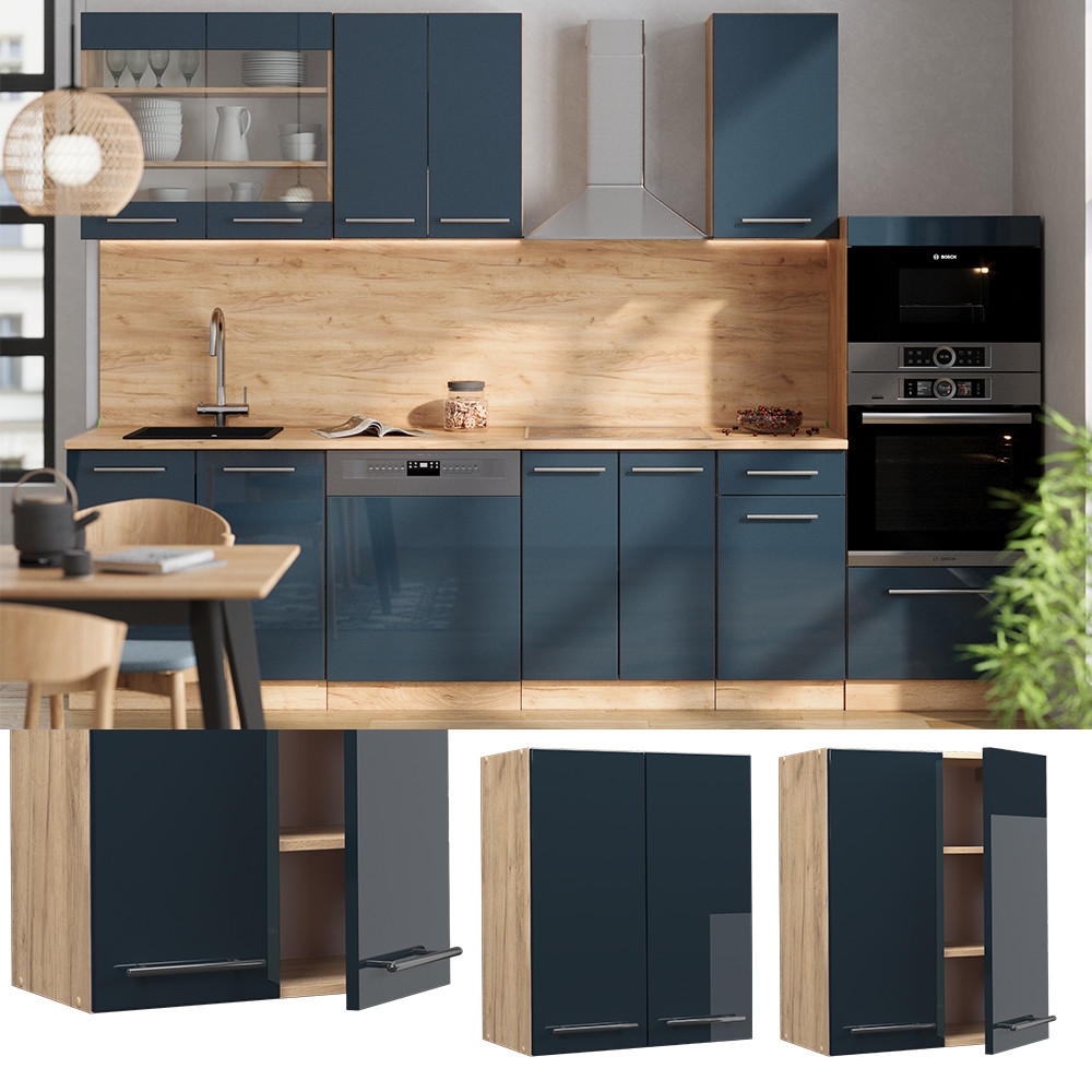 HÄNGESCHRANK Fame-Line Dunkelblau Hochglanz 60 cm - Honigeiche/Eiche Wotan, Holzwerkstoff (60/72/34.1cm) - Vicco