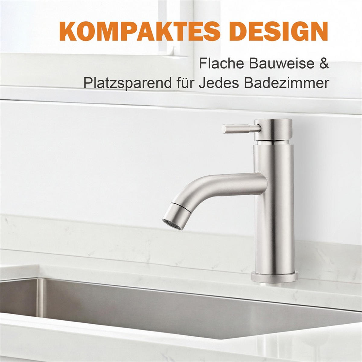WASCHTISCHARMATUR Einhebelmischer für Waschbecken - Waschtischarmatur Mischbatterie für Kalt- und Warmwasser - Silberfarben, Metall (16/17.5/4.5cm) - DELFA