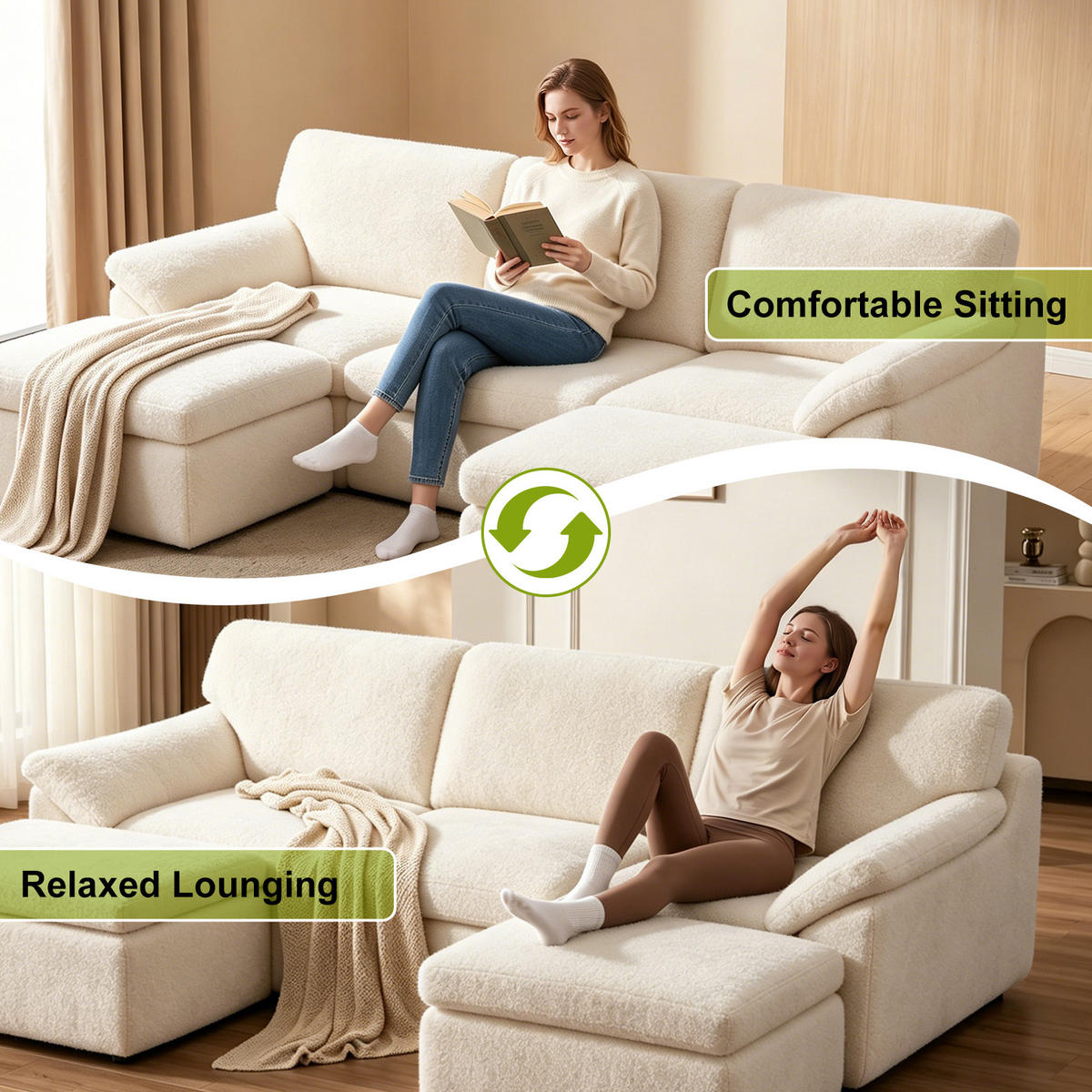 SOFA modular U Form L Form 5 Sitzer Beige - Beige, Metall (142/63/239cm) - Rattantree