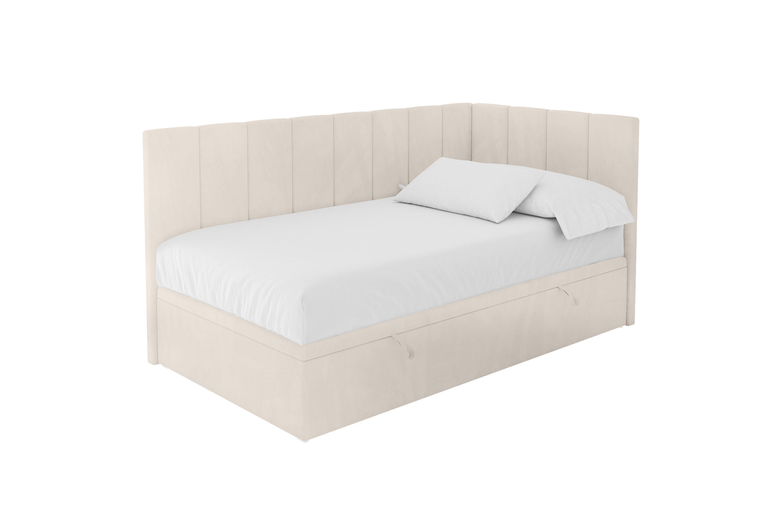EINZELBETT Jugendbett mit Bettkasten Links, ohne Matratze - LOVY 80x200 Beige - Beige, Holzwerkstoff/Textil (80/200cm) - ALTDECOR