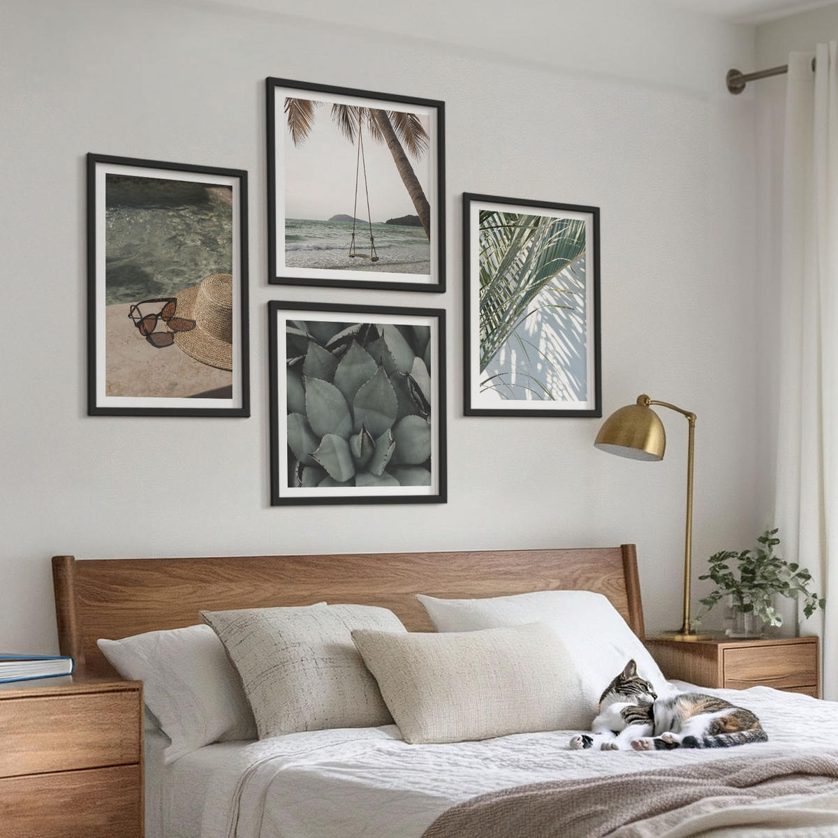 WANDBILDER 4er-Set - 50x50 cm & 40x60 cm Schwarzer Rahmen - Tropische Pflanzen für den Urlaub - Schwarz, Kunststoff (50/50cm) - ArtPrintCave