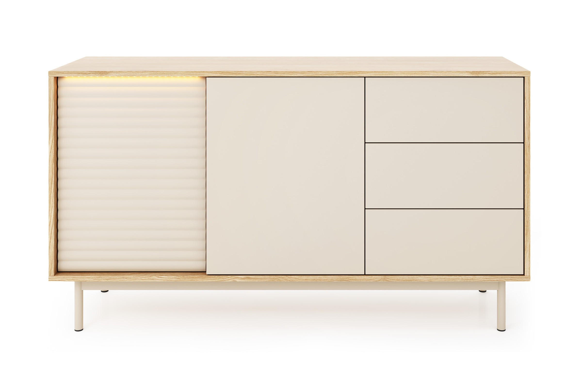 KOMMODE TOGY 03 140 cm breit in Kaschmir / Geölter Eiche mit LED Beleuchtung - Kaschmir/Eichefarben, Holzwerkstoff (140/77/40cm) - Deine Möbel 24