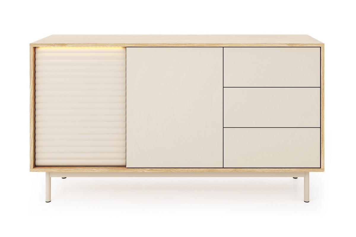 KOMMODE TOGY 03 140 cm breit in Kaschmir / Geölter Eiche mit LED Beleuchtung - Kaschmir/Eichefarben, Holzwerkstoff (140/77/40cm) - Deine Möbel 24