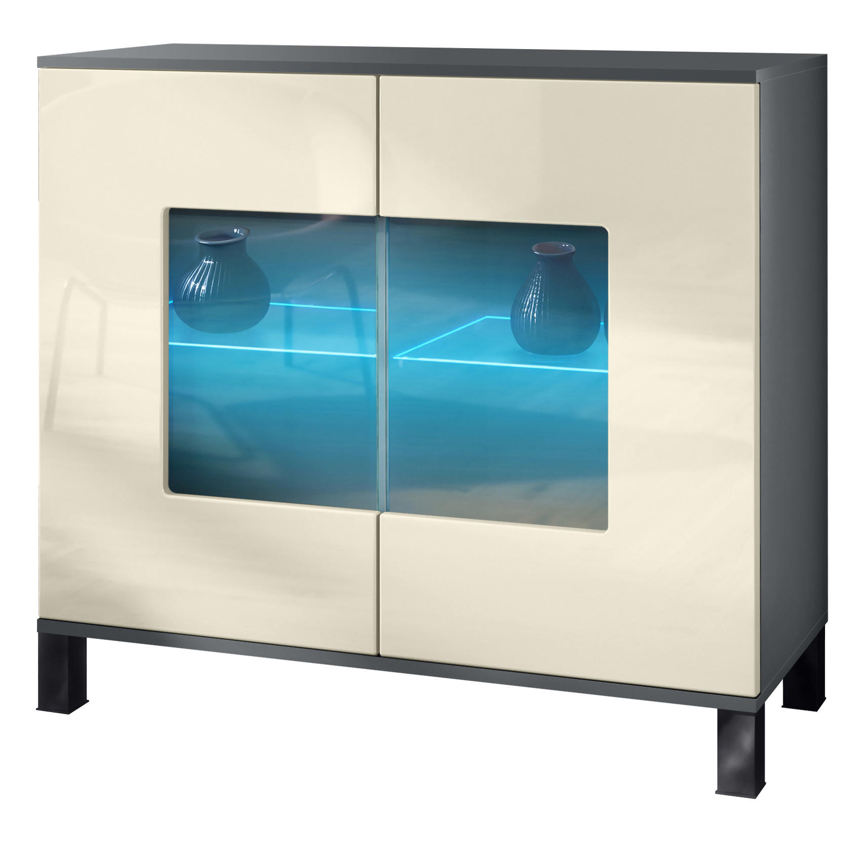 KOMMODE Grömitz Creme Hochglanz - Creme, Holzwerkstoff (92.5/84.5/35cm) - Vladon