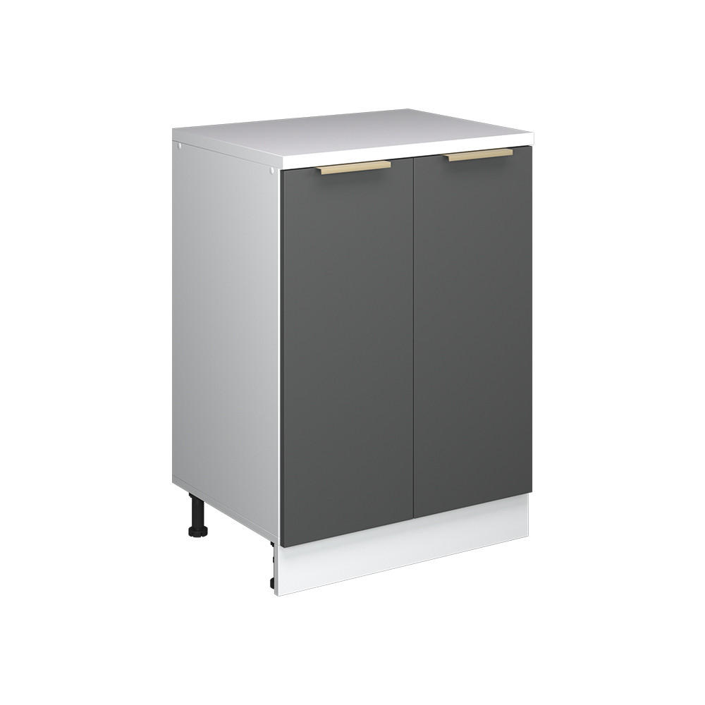 KÜCHENSCHRANK FÜR DACHSCHRÄGEN R-Line, Anthrazit-Gold, 60 cm ohne Schräge mit 2 Türen - Anthrazit/Weiß, Holzwerkstoff (60/83.8/46cm) - Vicco