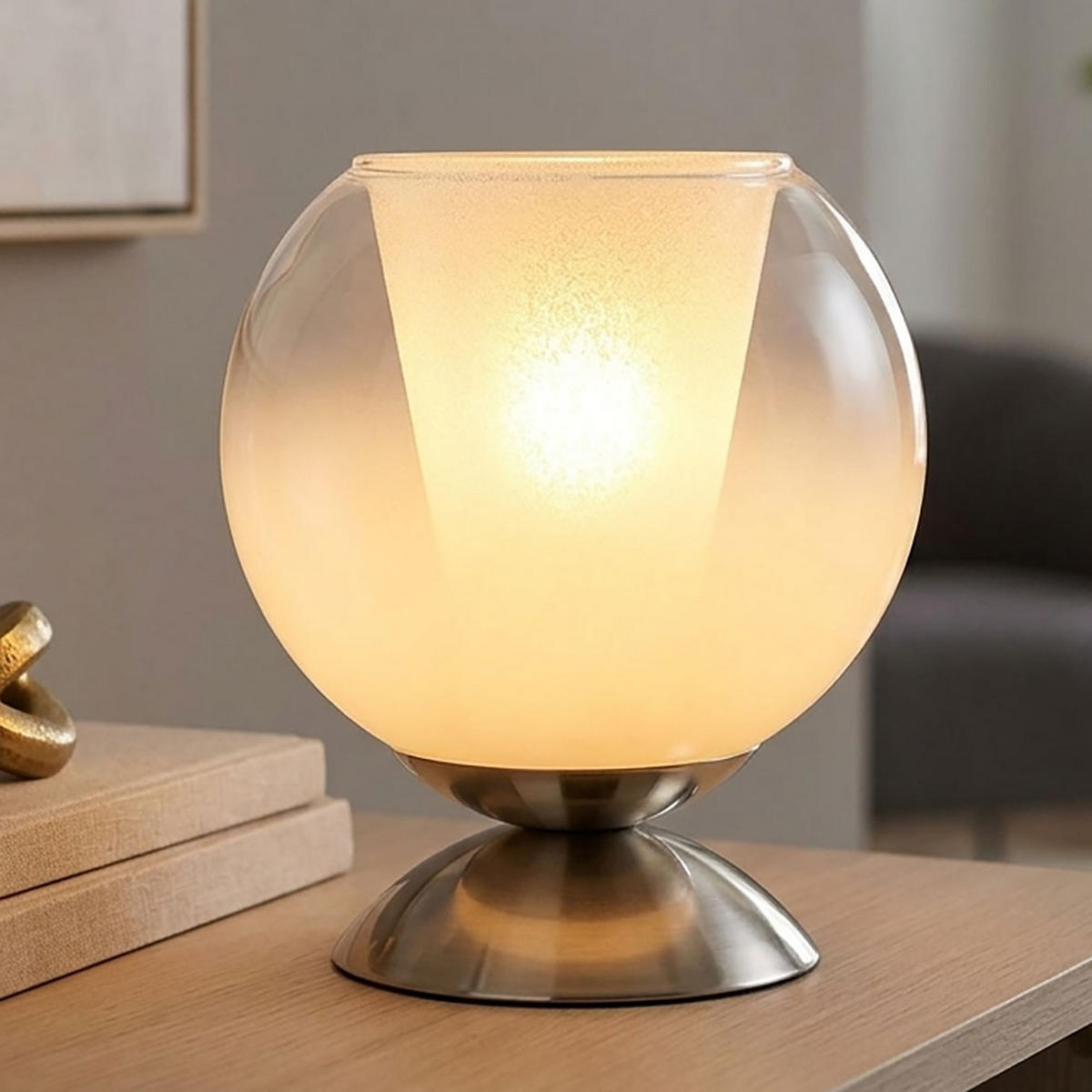 TISCHLEUCHTE BARRY Metall verchromt Lesefunktion - Silberfarben, Glas (18/18/19cm) - Globo Lighting