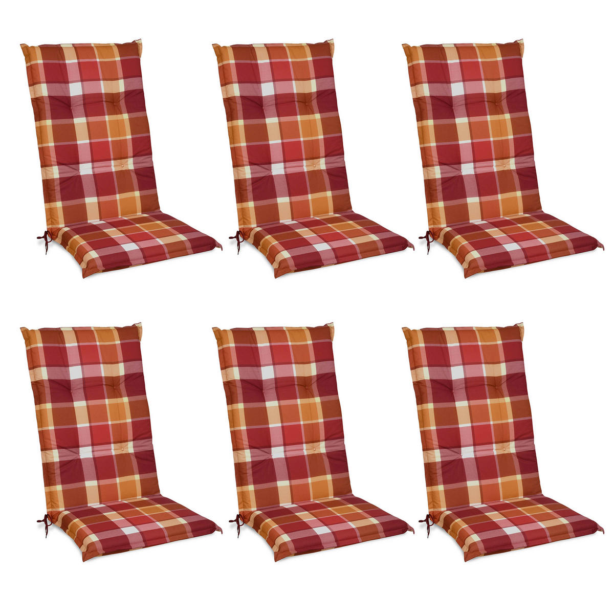 HOCHLEHNERAUFLAGE Sunny RO 120/50/6cm Rot-Kariert 6tlg - Rot, Textil (50/6/120cm) - Beautissu 