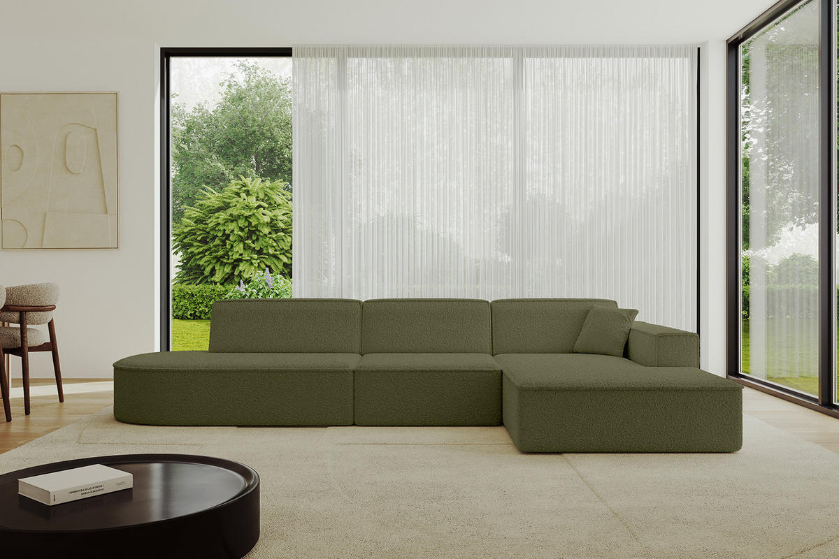 ECKSOFA Ottomane Rechts IREA-L2-v4 - 327x165x77 cm Grün - Platinfarben, Holzwerkstoff/Textil (327/165cm) - ALTDECOR
