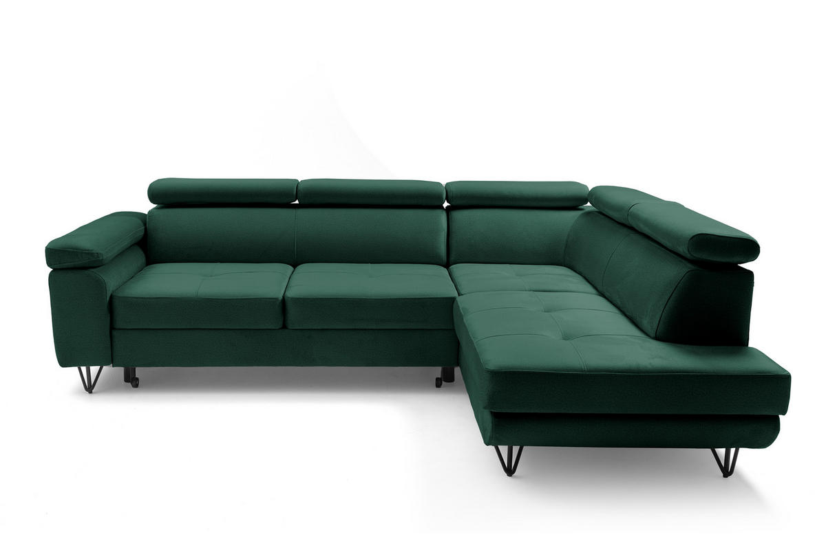 ECKSOFA JUNIOR L Rechts mit Schlaffunktion 194x128 Velours Dunkelgrün - Dunkelgrün/Schwarz, Holz/Textil (184/249cm) - Muffo