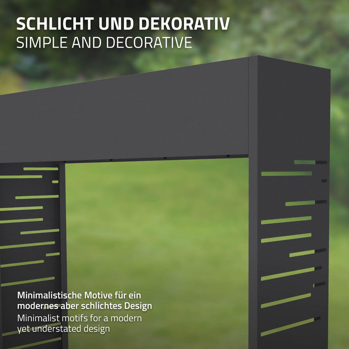REGÁL NA DŘEVO pro vnitřní i venkovní použití, kovový regál na palivové dřevo s květináčem, pozinkovaná ocel, antracitová barva, 112 x 30 x 111 cm - antracitová, kov (112/111/30cm) - ML-DESIGN