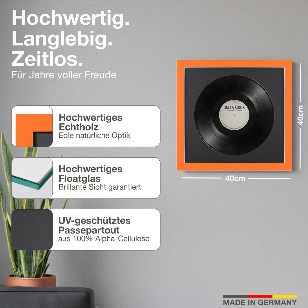 SCHALLPLATTEN RAHMEN 40/40 für die Vinyl - Orange, Holz (40/40cm) - K-Möbel