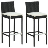 GARTEN-BARHOCKER MIT KISSEN 2 STK. SCHWARZ POLY RATTAN - Creme/Schwarz, Kunststoff/Textil (40/108/44cm) - vidaXL