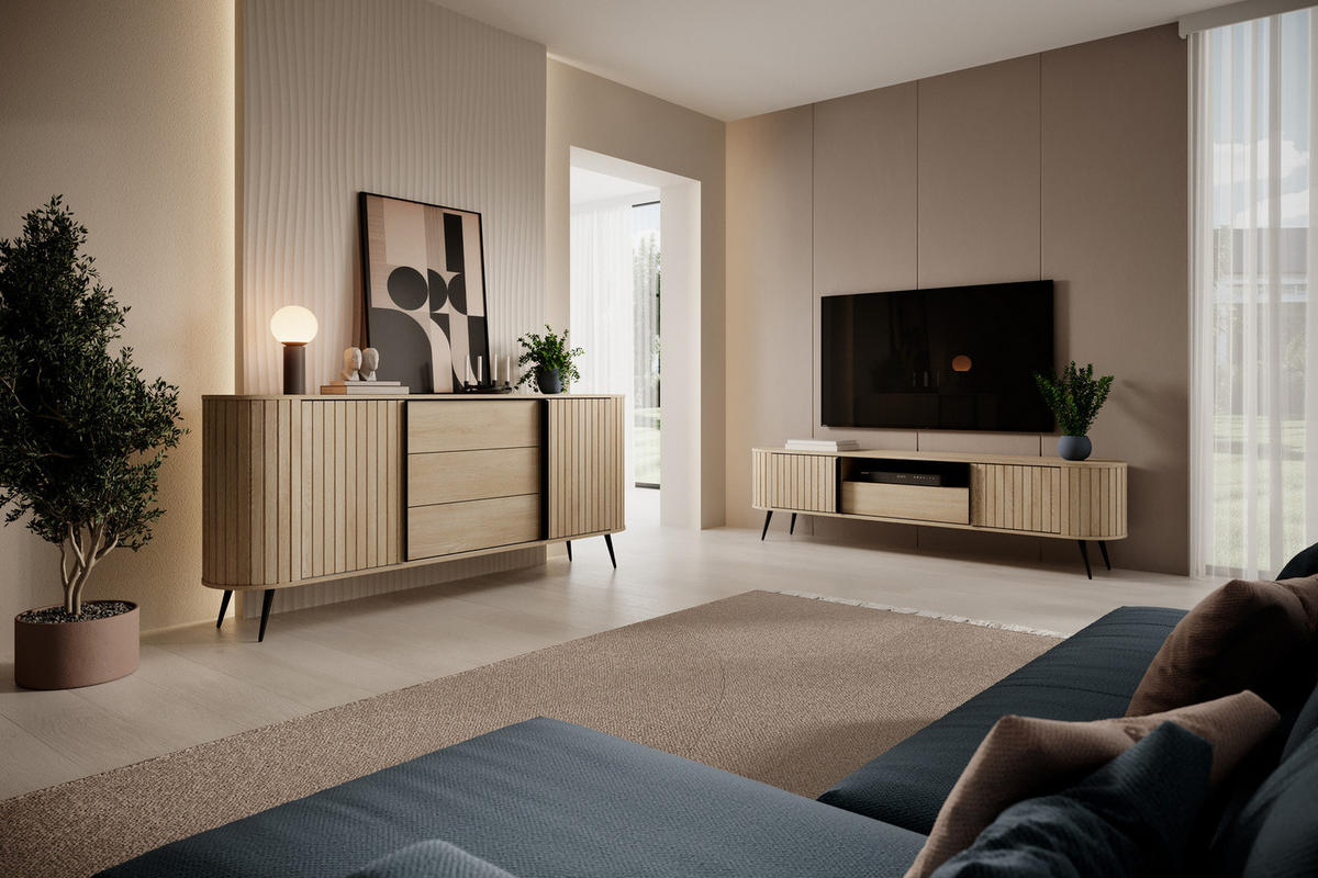 KOMMODE mit 3 Schubladen KAMA Eiche cremona - Braun, Holzwerkstoff (196/82/52cm) - Compleo24