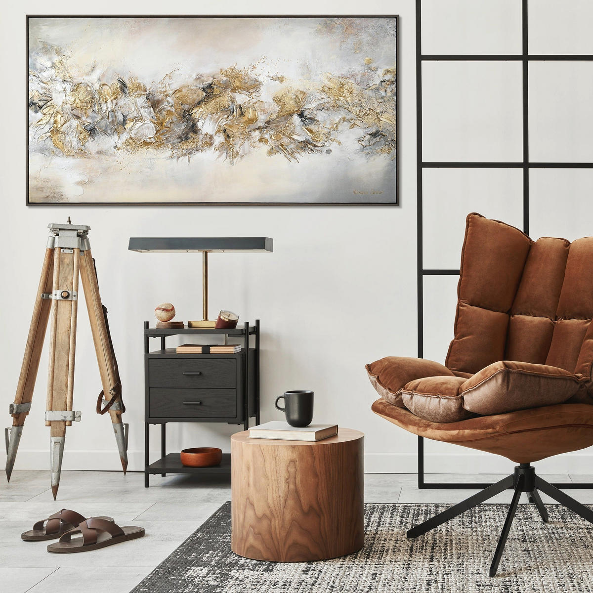 GEMÄLDE Glückslinie Schattenfugenrahmen Grau 100x50 cm - Grau, Holz (100/50cm) - YS-art gallery