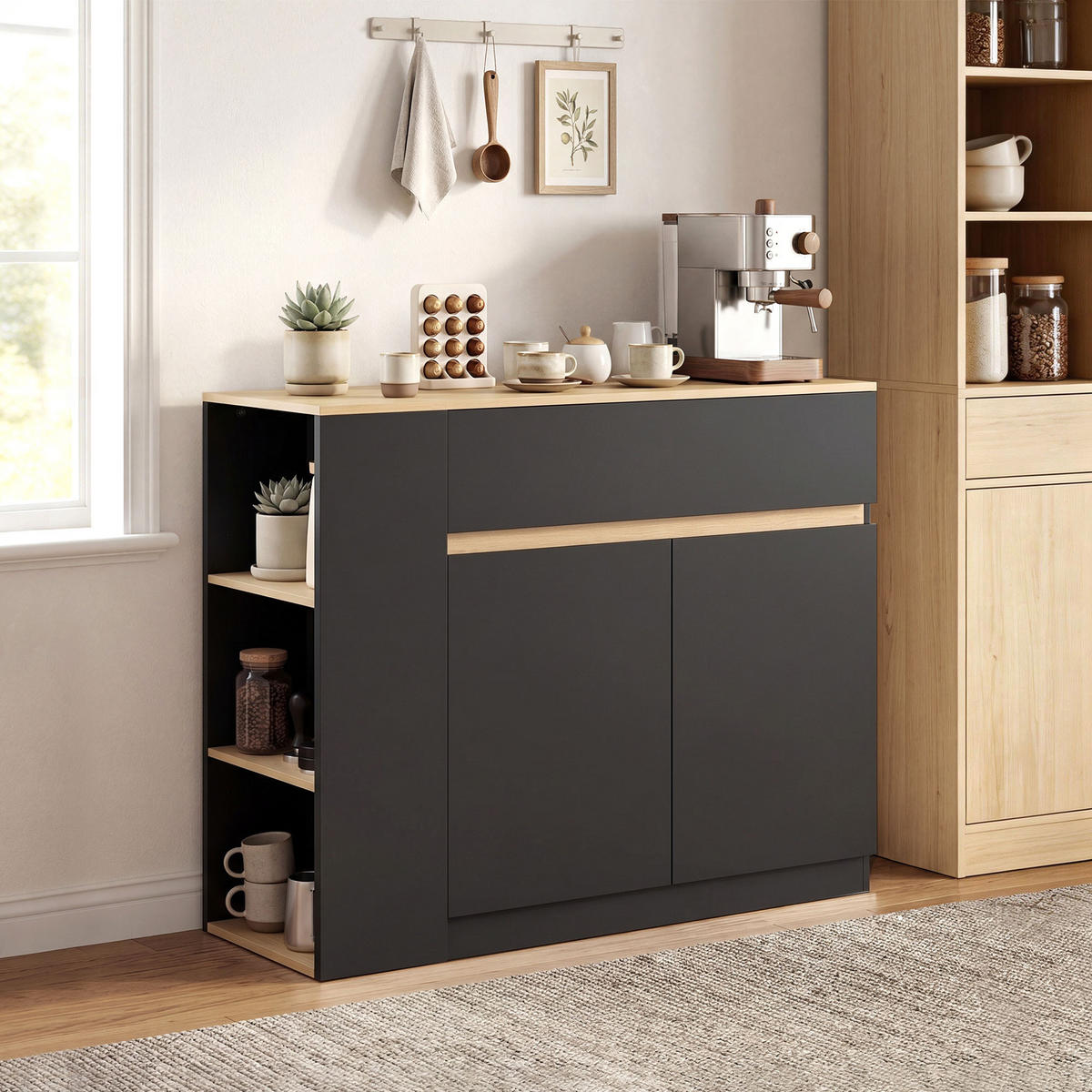 SIDEBOARD Küchenschrank mit Schublade, verstellbare Ablage, Aufbewahrungsschrank - Schwarz, Holzwerkstoff/Metall (29.5/82/110cm) - HOMCOM