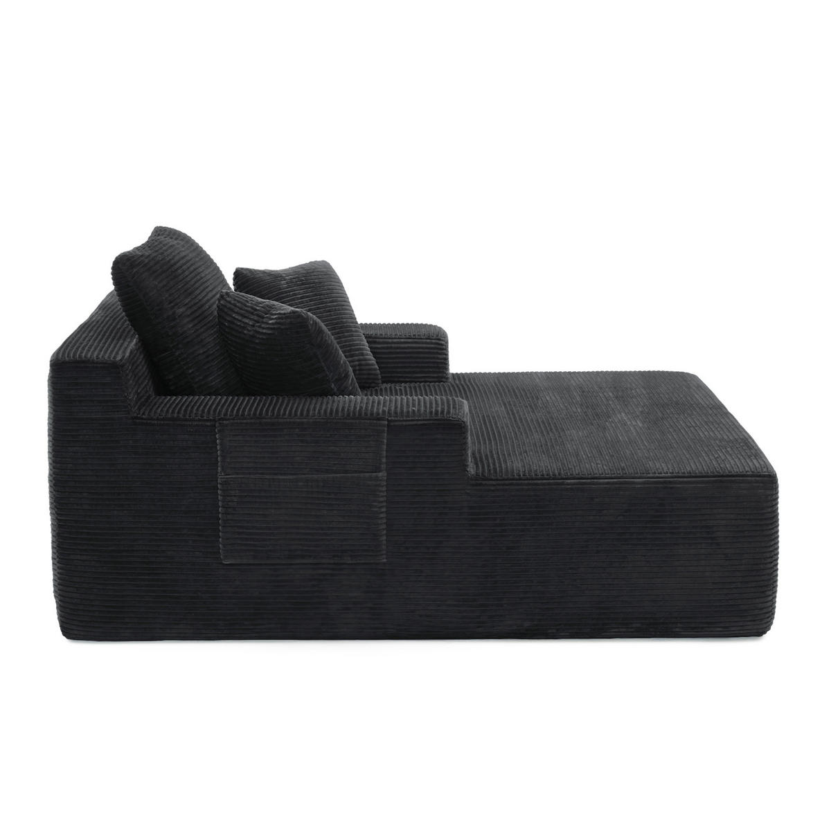 SOFAELEMENT 150/110/70 cm Schwarz Cord mit 2 Staufächer - Schwarz, Textil (70/150/110cm) - Oxeza