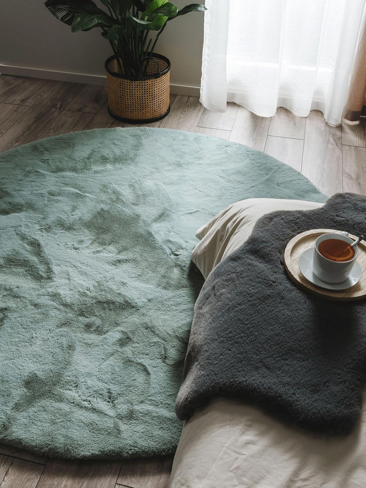 KUNSTFELL-TEPPICH Dave Mint ø 120 cm rund - Mintgrün, Textil (120/120cm) - benuta Nest