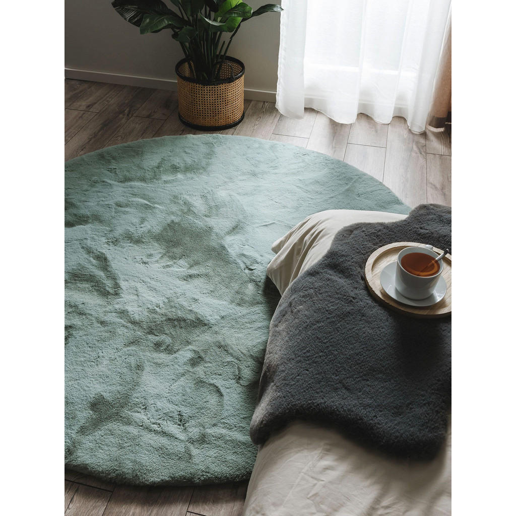 Thumbnail - benuta Nest Kunstfell-Teppich, Mintgrün, Textil, Beton Optik, Rund, 120x120 cm, wasserabweisend, Teppiche & Böden, Teppi...