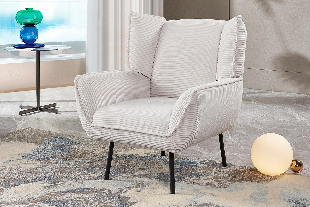 RELAXSESSEL CALLA Cremeweiß Cord - Creme/Schwarz, Textil (83/92/83cm) - KAWOLA