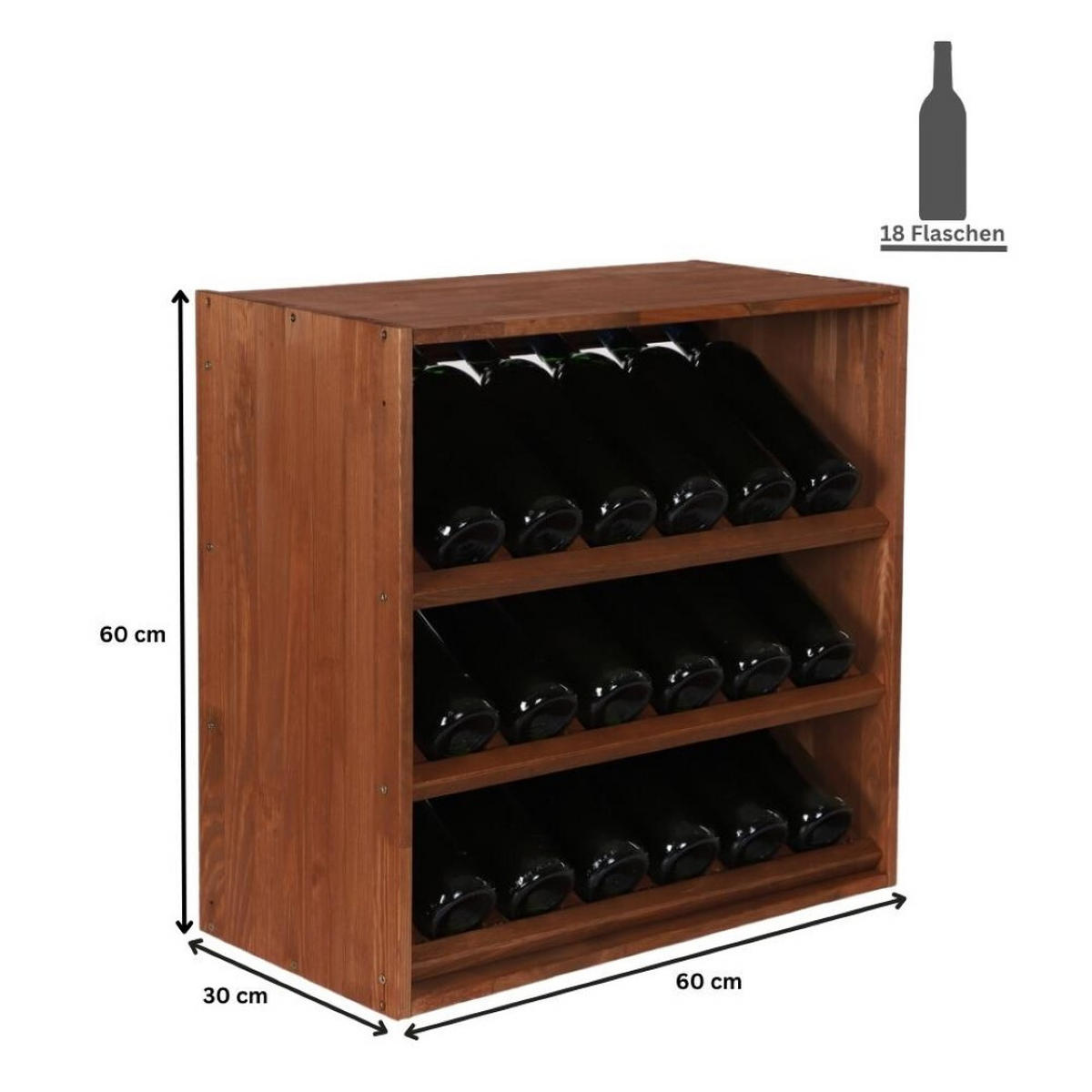 WEINREGAL Vincellar Mod 60x60x30 cm Schräg Modul Für 18 Flaschen Massives Kiefernholz Braun Geölt - Braun, Holz (60/60/30cm) - PROREGAL
