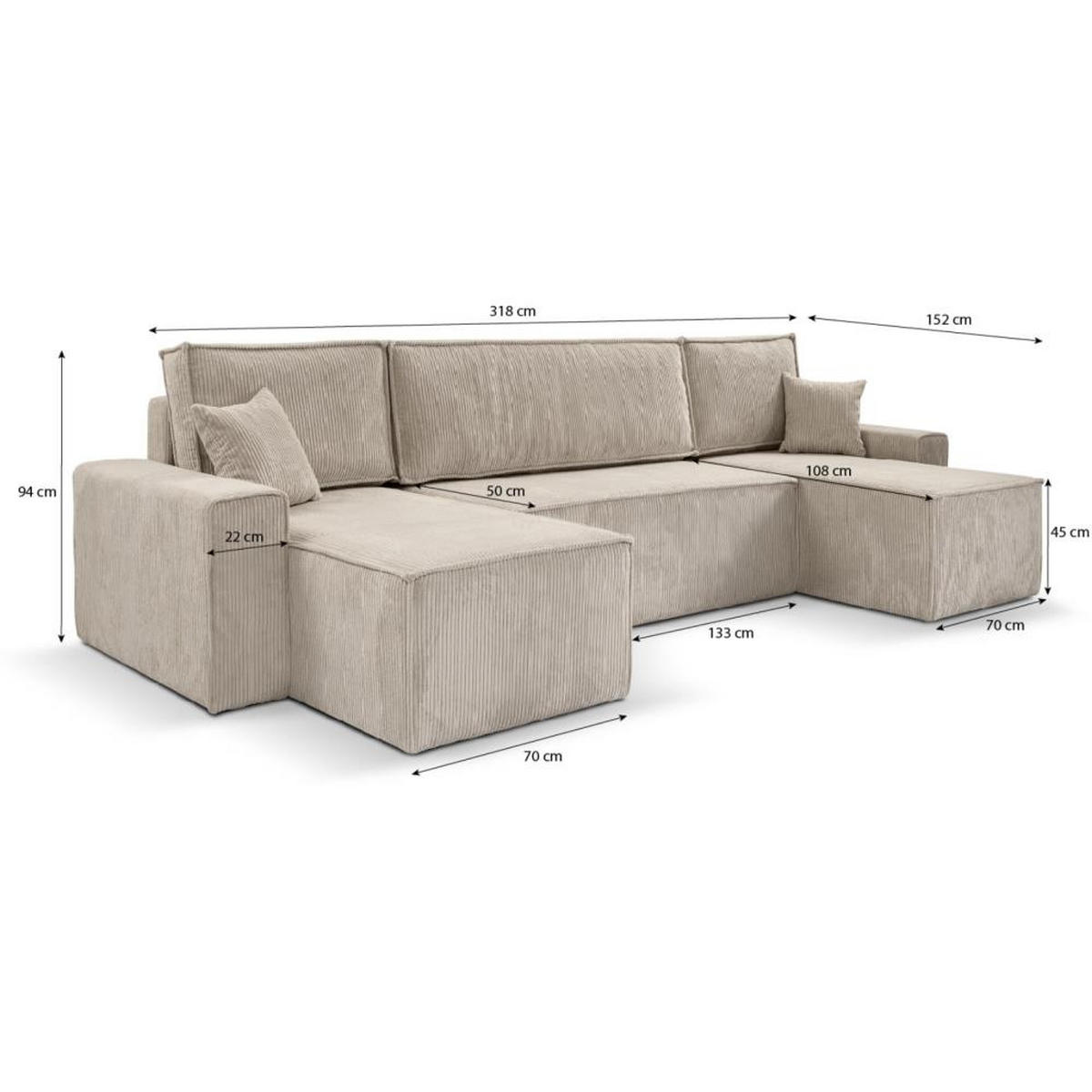 WOHNLANDSCHAFT Hektor U mit Schlaffunktion cappuccino - Beige, Textil (318/94/152cm) - Beautysofa